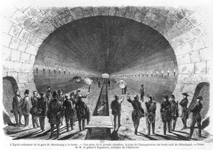 Hoofdriolering van het Strasbourg Station naar de Seine. Officieel bezoek van de Minister van Binnenlandse Zaken, Generaal Charles Marie Esprit Espinasse (1815-59) april 1858 door Henry Augustin Valentin